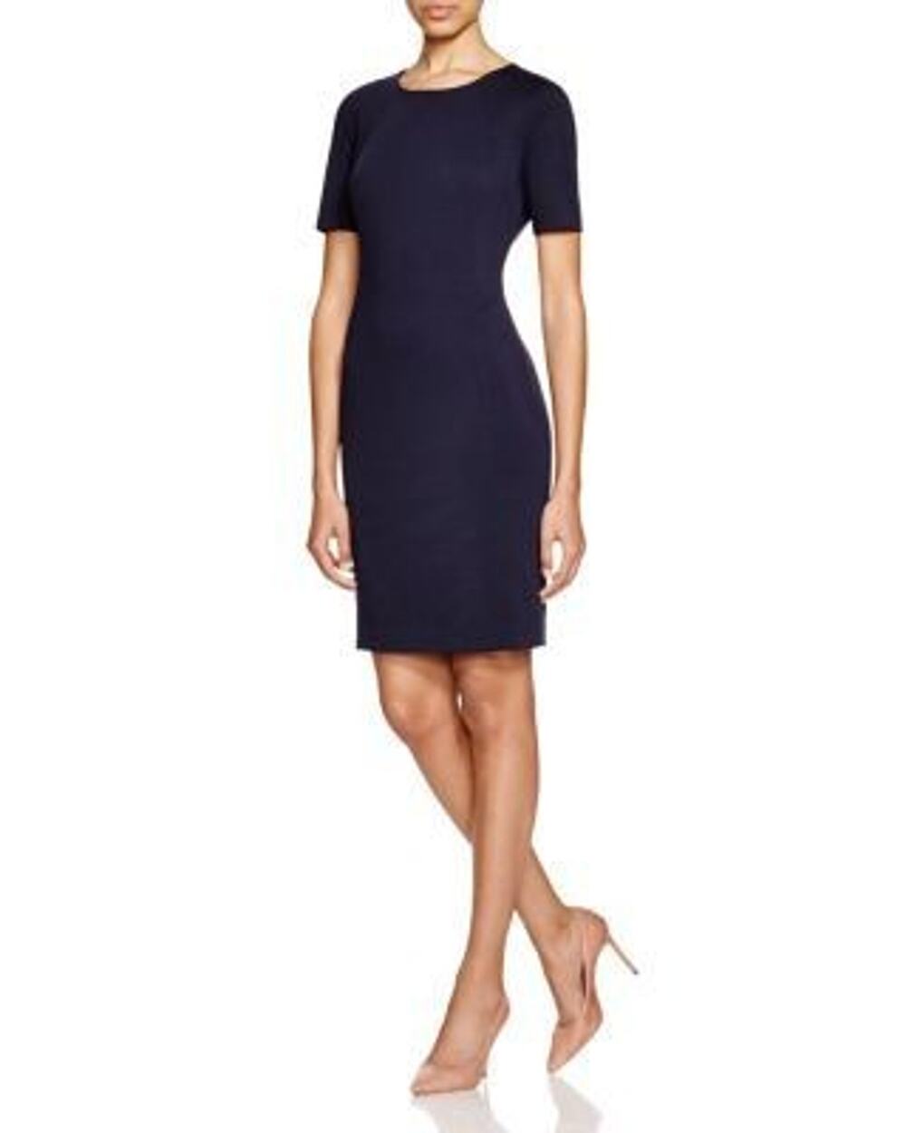 T Tahari Judianne Short Sleeve Fitted Sheath Dress Navy - 8